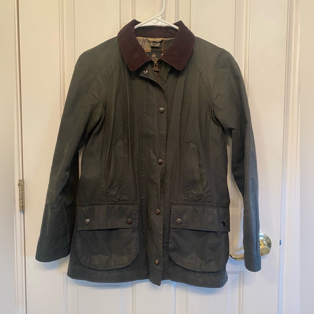 Barbour Dark Green Waxed Jacket with Brown Collar